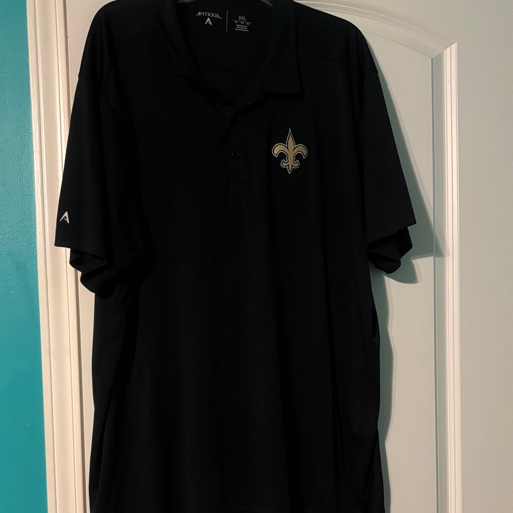 Antigua Saints Lightweight Black Polo with Gold Fleur-de-Lis
